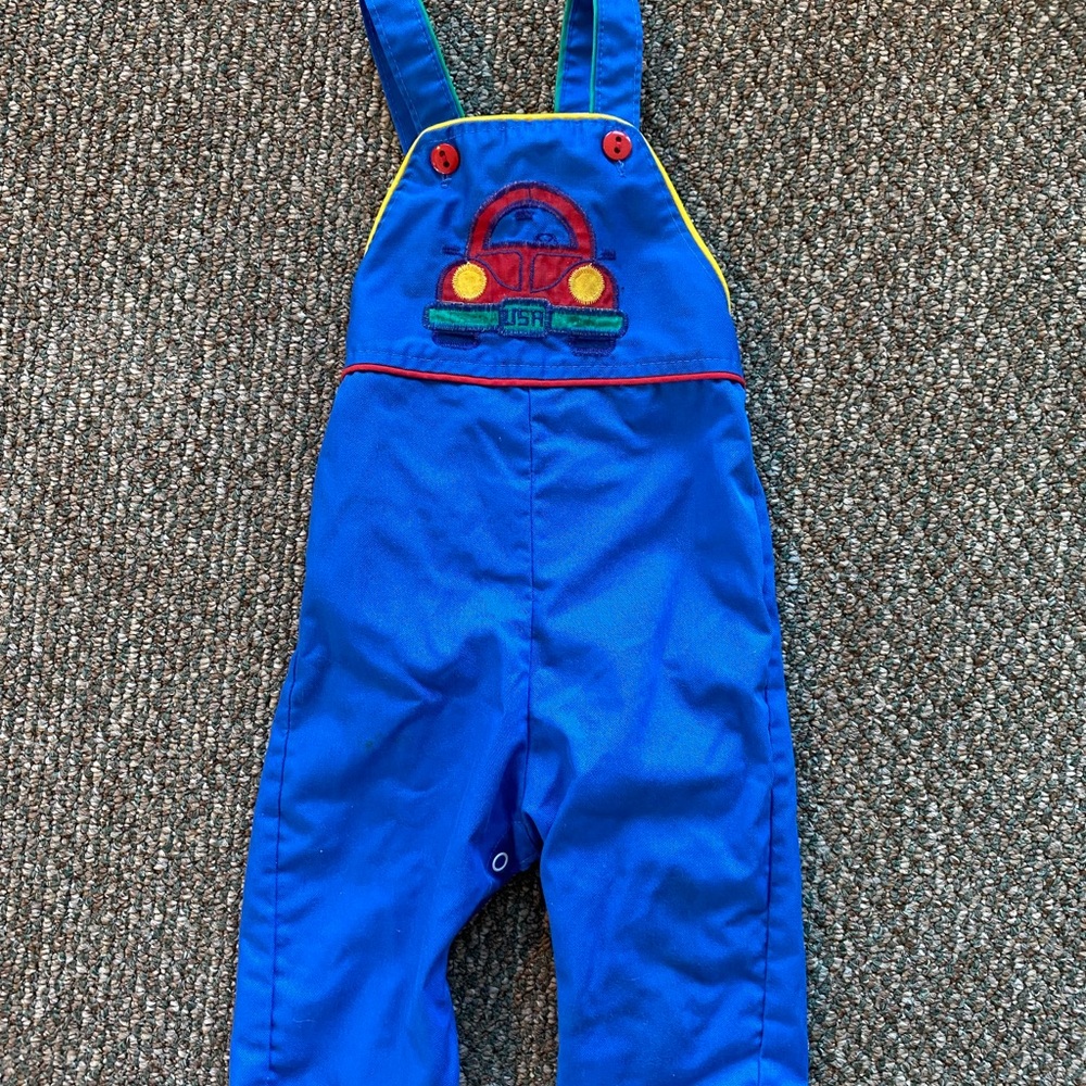 Vintage Health-Tex Blue Kids Overalls with Car Design